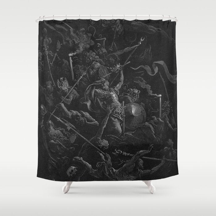 Gustave Dore - Chaos watches as the Rebel Angels are thrown into Hell (Milton's Paradise Lost) Shower Curtain Gallery Image 1