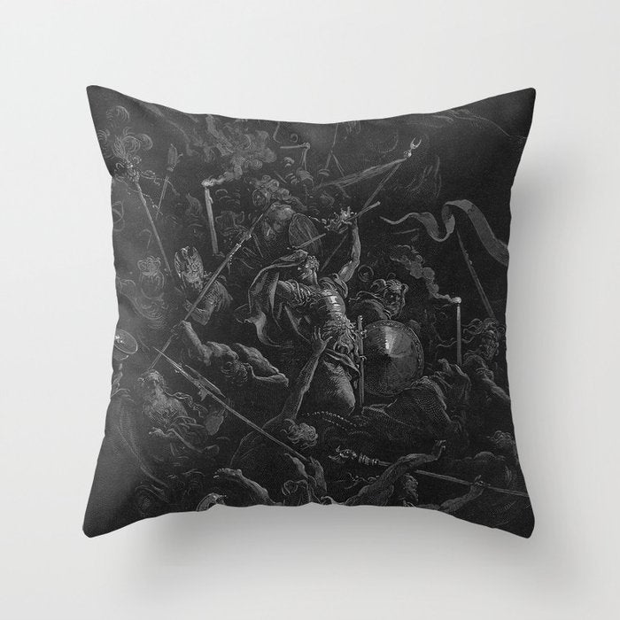 Gustave Dore - Chaos watches as the Rebel Angels are thrown into Hell (Milton's Paradise Lost) Throw Pillow Gallery Image 1