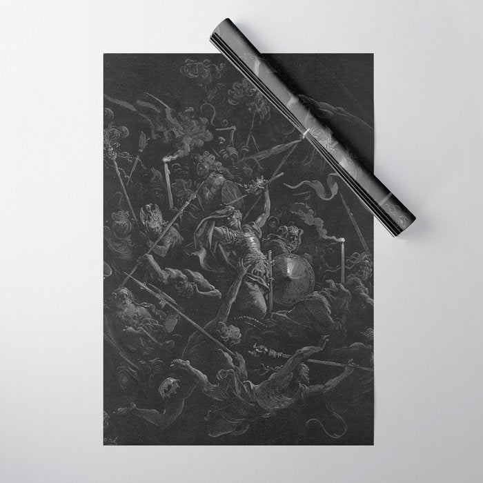 Gustave Dore - Chaos watches as the Rebel Angels are thrown into Hell (Milton's Paradise Lost) Wrapping Paper Gallery Image 1