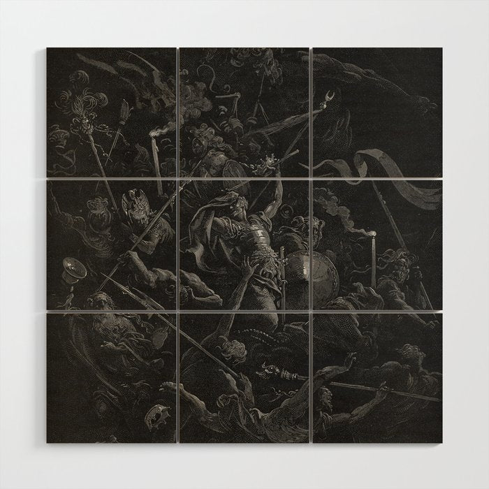 Gustave Dore - Chaos watches as the Rebel Angels are thrown into Hell (Milton's Paradise Lost) Wood Wall Art Gallery Image 1
