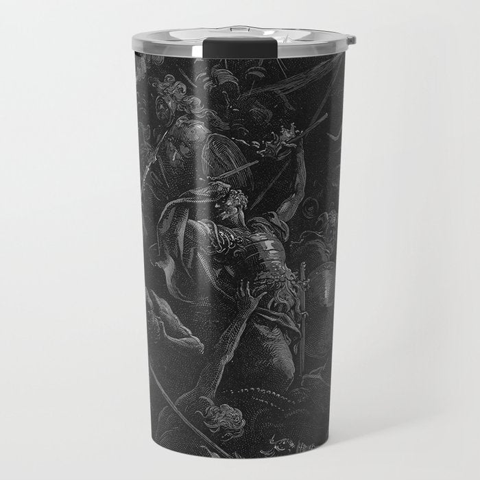 Gustave Dore - Chaos watches as the Rebel Angels are thrown into Hell (Milton's Paradise Lost) Travel Mug Gallery Image 1