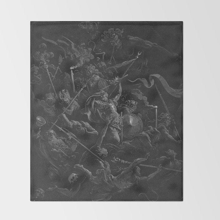 Gustave Dore - Chaos watches as the Rebel Angels are thrown into Hell (Milton's Paradise Lost) Throw Blanket Gallery Image 2