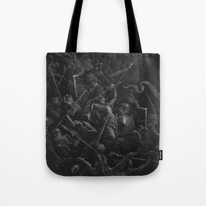 Gustave Dore - Chaos watches as the Rebel Angels are thrown into Hell (Milton's Paradise Lost) Tote Bag Gallery Image 1