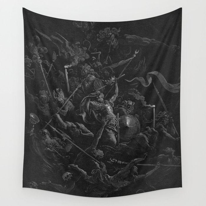 Gustave Dore - Chaos watches as the Rebel Angels are thrown into Hell (Milton's Paradise Lost) Wall Tapestry Gallery Image 4