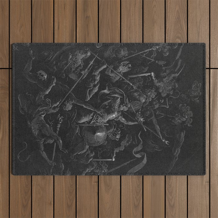 Gustave Dore - Chaos watches as the Rebel Angels are thrown into Hell (Milton's Paradise Lost) Outdoor Rug Gallery Image 1