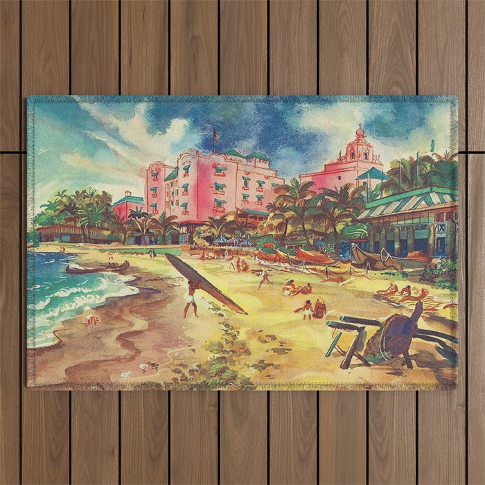 Hawaii's Famous Waikiki Beach landscape painting Outdoor Rug Gallery Image 1