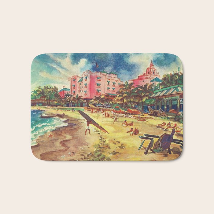 Hawaii's Famous Waikiki Beach landscape painting Bath Mat Gallery Image 1