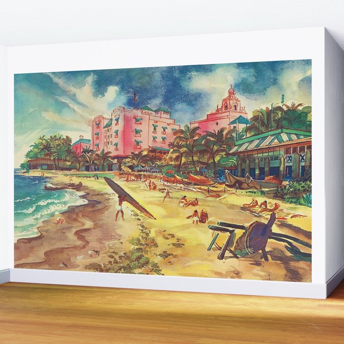 Hawaii's Famous Waikiki Beach landscape painting Wall Mural Gallery Image 2