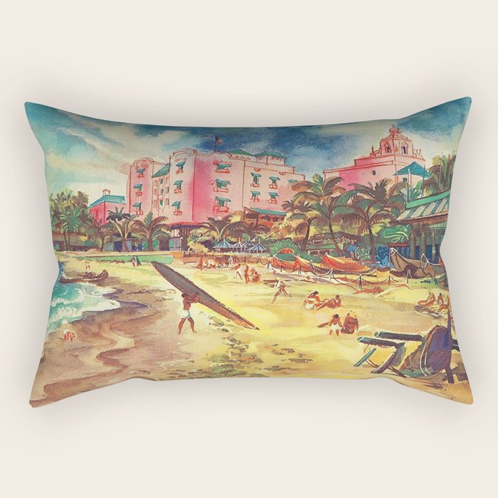 Hawaii's Famous Waikiki Beach landscape painting Rectangular Pillow Gallery Image 1