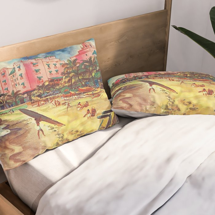 Hawaii's Famous Waikiki Beach landscape painting Pillow Sham Gallery Image 2