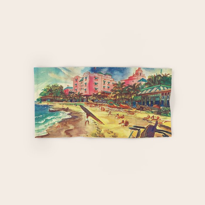 Hawaii's Famous Waikiki Beach landscape painting Bath Towel Gallery Image 1