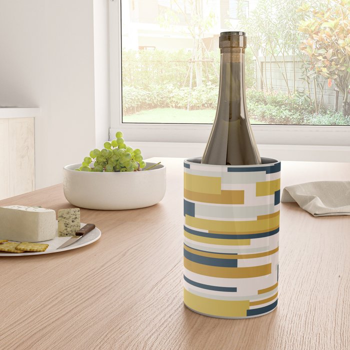 Wright Mid-Century Modern Abstract in Mustard Yellow, Navy Blue, Pale Blush Wine Chiller Gallery Image 4