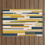 Wright Mid-Century Modern Abstract in Mustard Yellow, Navy Blue, Pale Blush Outdoor Rug Gallery Image 1