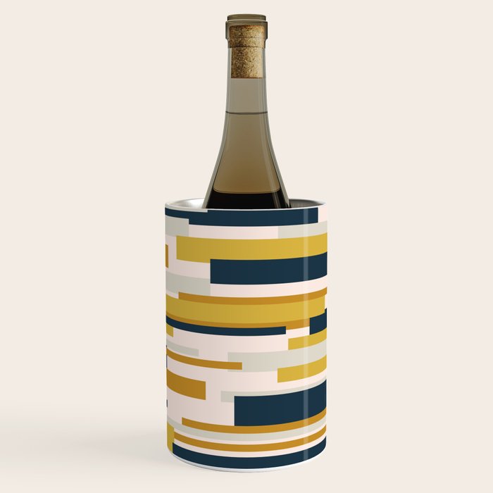 Wright Mid-Century Modern Abstract in Mustard Yellow, Navy Blue, Pale Blush Wine Chiller Gallery Image 3