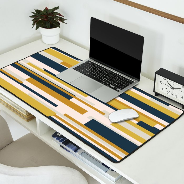 Wright Mid-Century Modern Abstract in Mustard Yellow, Navy Blue, Pale Blush Desk Mat Gallery Image 2