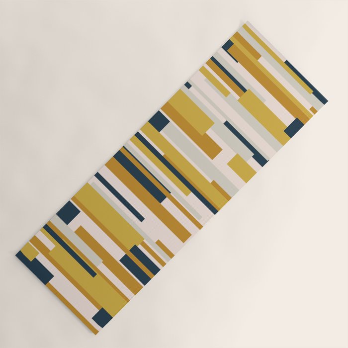 Wright Mid-Century Modern Abstract in Mustard Yellow, Navy Blue, Pale Blush Yoga Mat Gallery Image 1