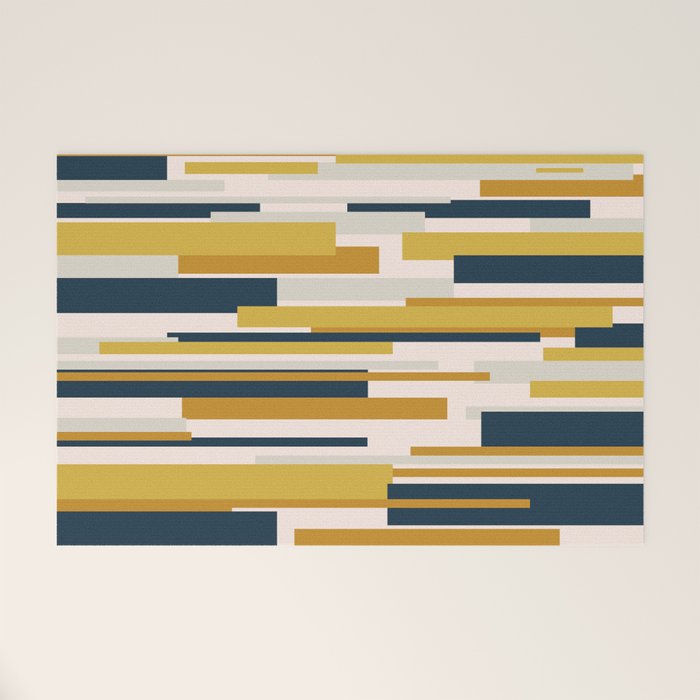 Wright Mid-Century Modern Abstract in Mustard Yellow, Navy Blue, Pale Blush Welcome Mat Gallery Image 1