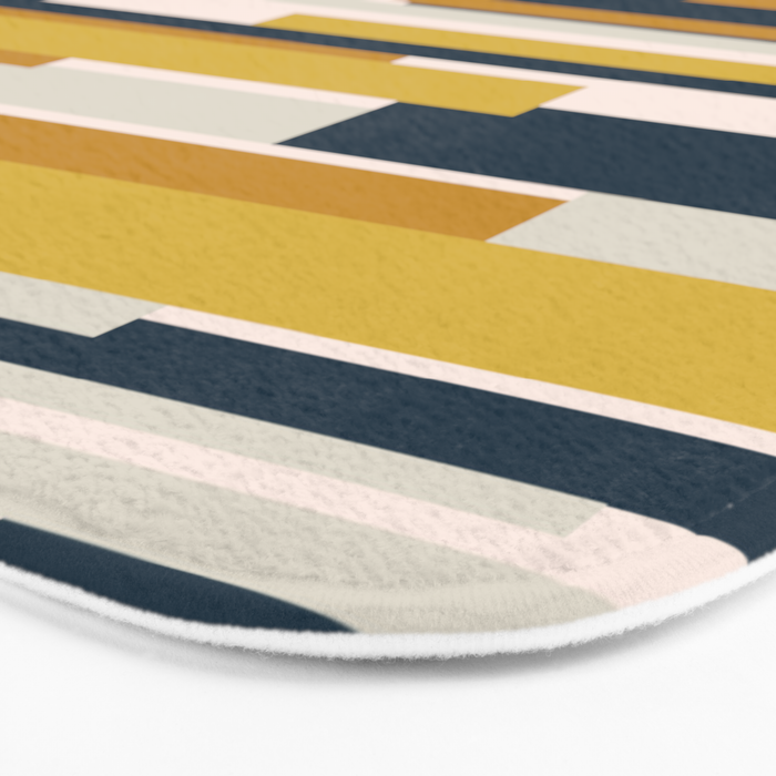 Wright Mid-Century Modern Abstract in Mustard Yellow, Navy Blue, Pale Blush Bath Mat Gallery Image 3