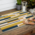 Wright Mid-Century Modern Abstract in Mustard Yellow, Navy Blue, Pale Blush Outdoor Rug Gallery Image 2