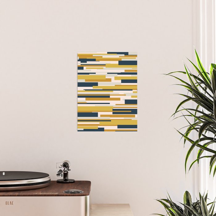 Wright Mid-Century Modern Abstract in Mustard Yellow, Navy Blue, Pale Blush Poster Gallery Image 2