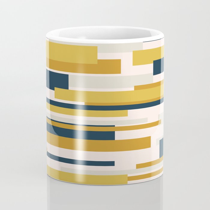 Wright Mid-Century Modern Abstract in Mustard Yellow, Navy Blue, Pale Blush Coffee Mug Gallery Image 4
