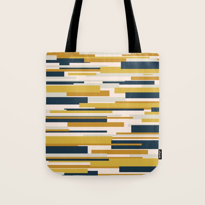 Wright Mid-Century Modern Abstract in Mustard Yellow, Navy Blue, Pale Blush Tote Bag Gallery Image 1