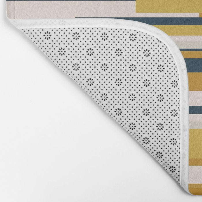 Wright Mid-Century Modern Abstract in Mustard Yellow, Navy Blue, Pale Blush Bath Mat Gallery Image 2