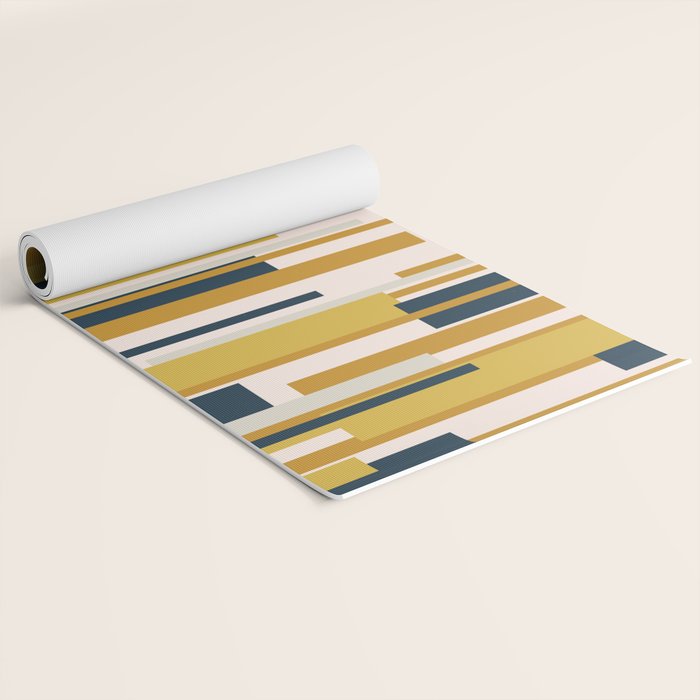Wright Mid-Century Modern Abstract in Mustard Yellow, Navy Blue, Pale Blush Yoga Mat Gallery Image 2