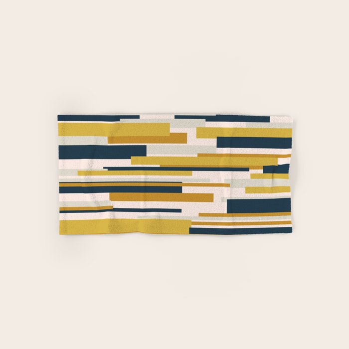 Wright Mid-Century Modern Abstract in Mustard Yellow, Navy Blue, Pale Blush Towels Gallery Image 1