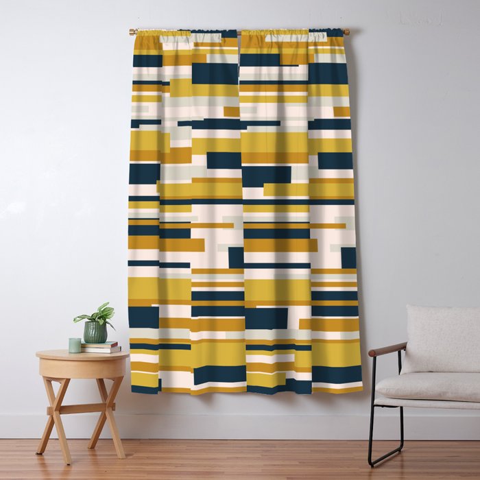 Wright Mid-Century Modern Abstract in Mustard Yellow, Navy Blue, Pale Blush Window Curtain Gallery Image 5