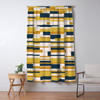 Wright Mid-Century Modern Abstract in Mustard Yellow, Navy Blue, Pale Blush Window Curtain Gallery Image 5