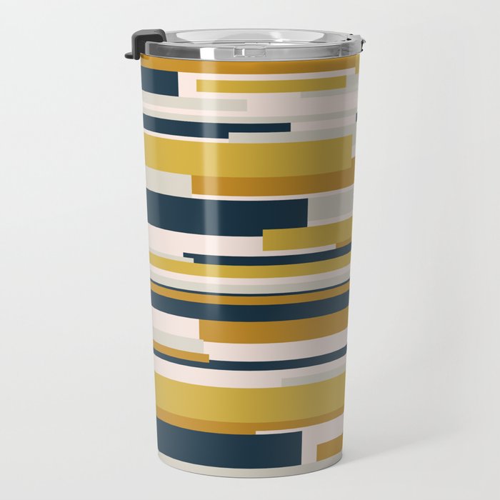 Wright Mid-Century Modern Abstract in Mustard Yellow, Navy Blue, Pale Blush Travel Mug Gallery Image 3