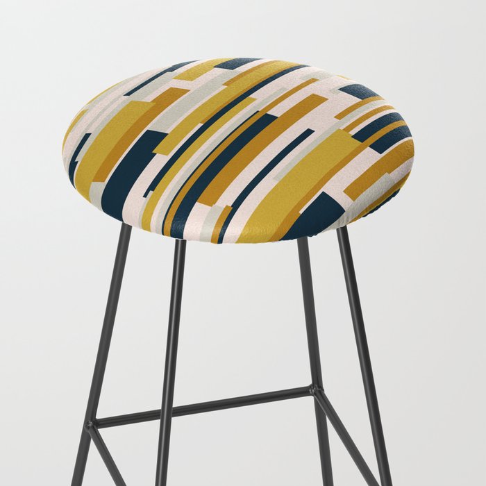 Wright Mid-Century Modern Abstract in Mustard Yellow, Navy Blue, Pale Blush Stool Gallery Image 2