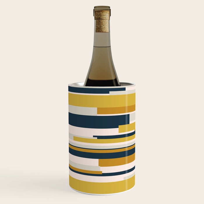 Wright Mid-Century Modern Abstract in Mustard Yellow, Navy Blue, Pale Blush Wine Chiller Gallery Image 2