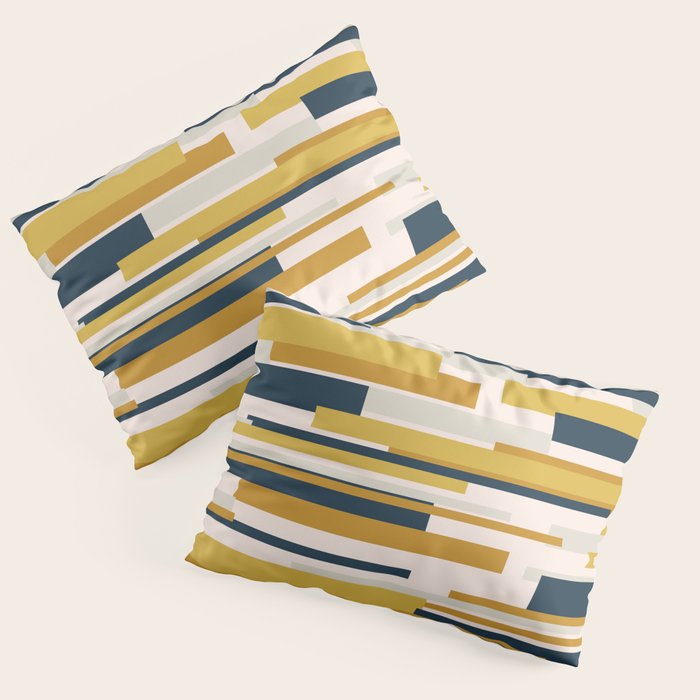 Wright Mid-Century Modern Abstract in Mustard Yellow, Navy Blue, Pale Blush Pillow Sham Gallery Image 3