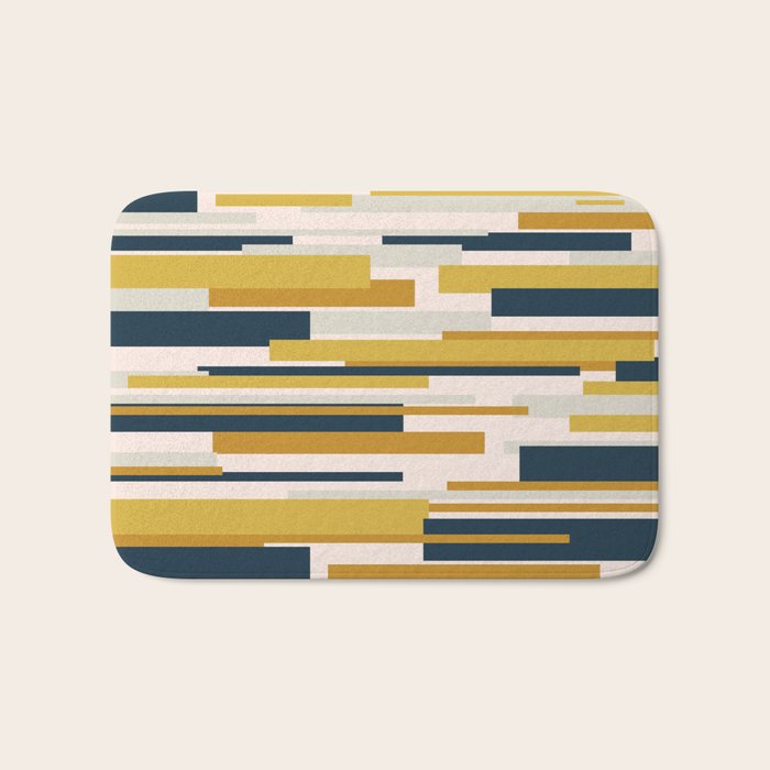 Wright Mid-Century Modern Abstract in Mustard Yellow, Navy Blue, Pale Blush Bath Mat Gallery Image 1