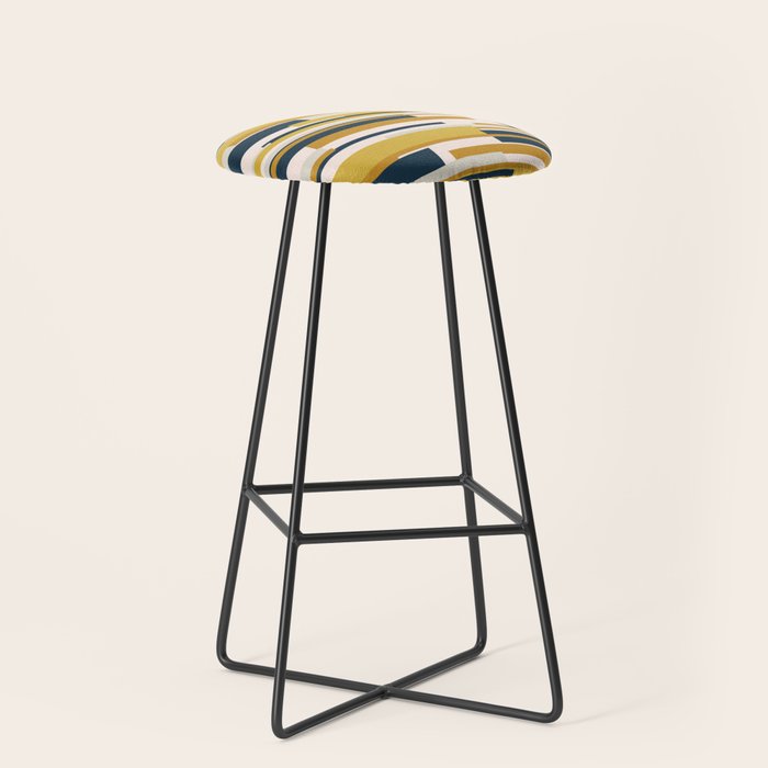 Wright Mid-Century Modern Abstract in Mustard Yellow, Navy Blue, Pale Blush Stool Gallery Image 1
