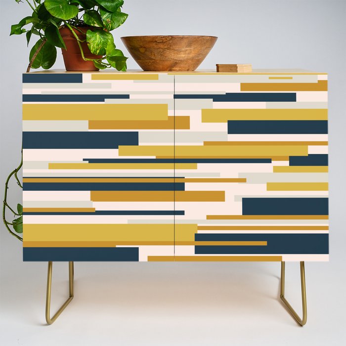 Wright Mid-Century Modern Abstract in Mustard Yellow, Navy Blue, Pale Blush Credenza Gallery Image 1