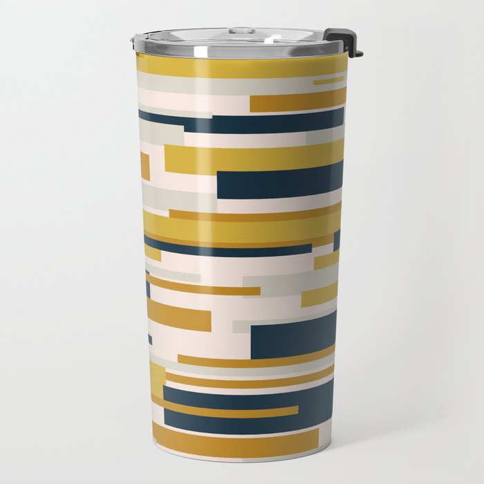 Wright Mid-Century Modern Abstract in Mustard Yellow, Navy Blue, Pale Blush Travel Mug Gallery Image 2