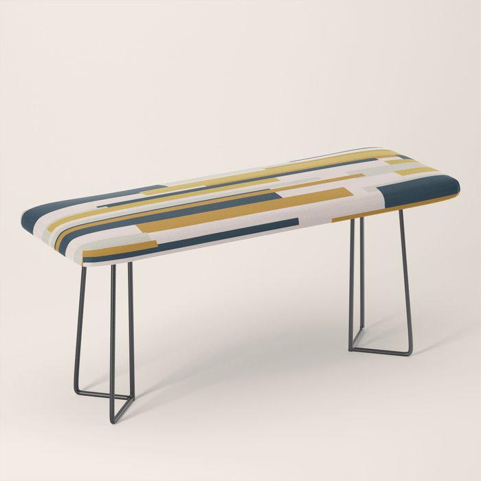 Wright Mid-Century Modern Abstract in Mustard Yellow, Navy Blue, Pale Blush Bench Gallery Image 1