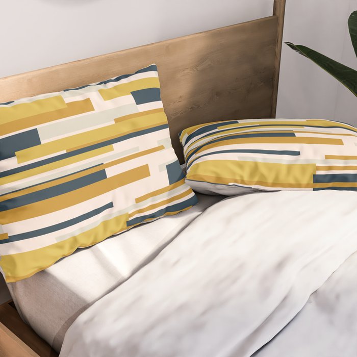Wright Mid-Century Modern Abstract in Mustard Yellow, Navy Blue, Pale Blush Pillow Sham Gallery Image 2
