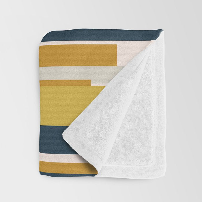 Wright Mid-Century Modern Abstract in Mustard Yellow, Navy Blue, Pale Blush Throw Blanket Gallery Image 3