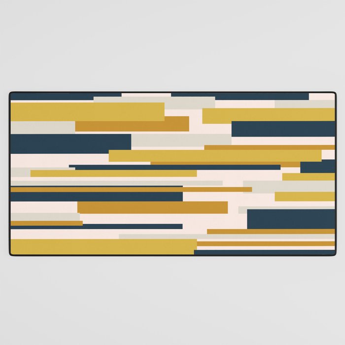 Wright Mid-Century Modern Abstract in Mustard Yellow, Navy Blue, Pale Blush Desk Mat Gallery Image 3