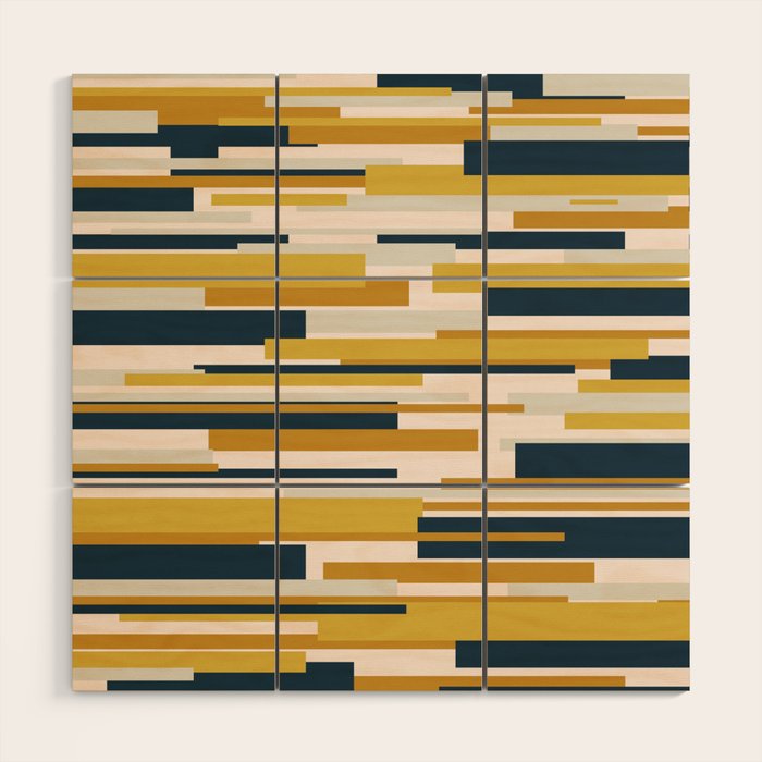 Wright Mid-Century Modern Abstract in Mustard Yellow, Navy Blue, Pale Blush Wood Wall Art Gallery Image 1