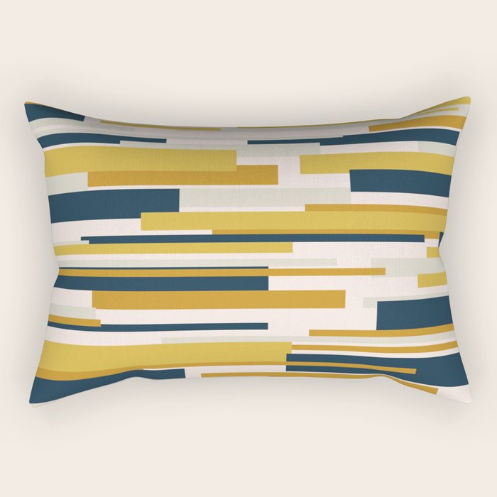 Wright Mid-Century Modern Abstract in Mustard Yellow, Navy Blue, Pale Blush Rectangular Pillow Gallery Image 2