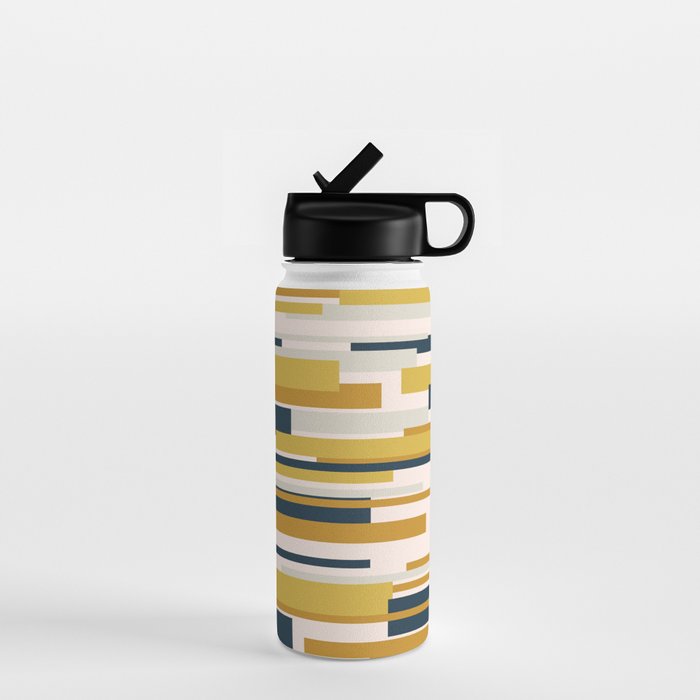 Wright Mid-Century Modern Abstract in Mustard Yellow, Navy Blue, Pale Blush Water Bottle Gallery Image 1