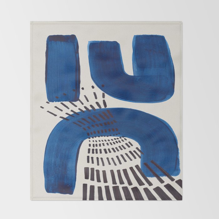 Colorful Mid Century Modern Abstract Fun Shapes Patterns Navy Blue Abstract Expressionism Throw Blanket Gallery Image 2