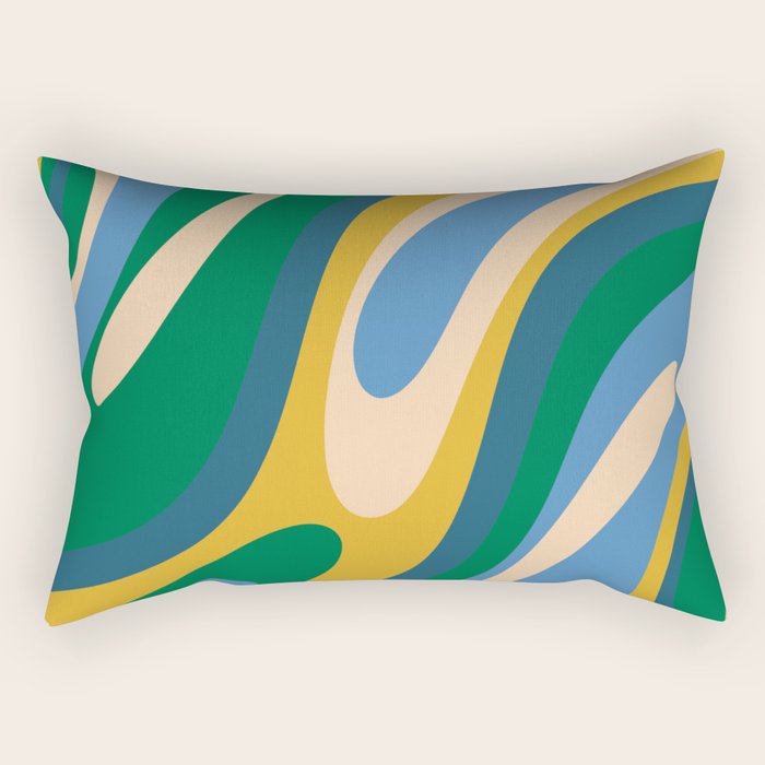 Wavy Loops Abstract Pattern 3 Blue Green Mustard Beige Rectangular Pillow Gallery Image 2