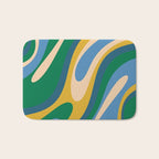 Wavy Loops Abstract Pattern 3 Blue Green Mustard Beige Bath Mat Gallery Image 1