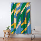 Wavy Loops Abstract Pattern 3 Blue Green Mustard Beige Window Curtain Gallery Image 5